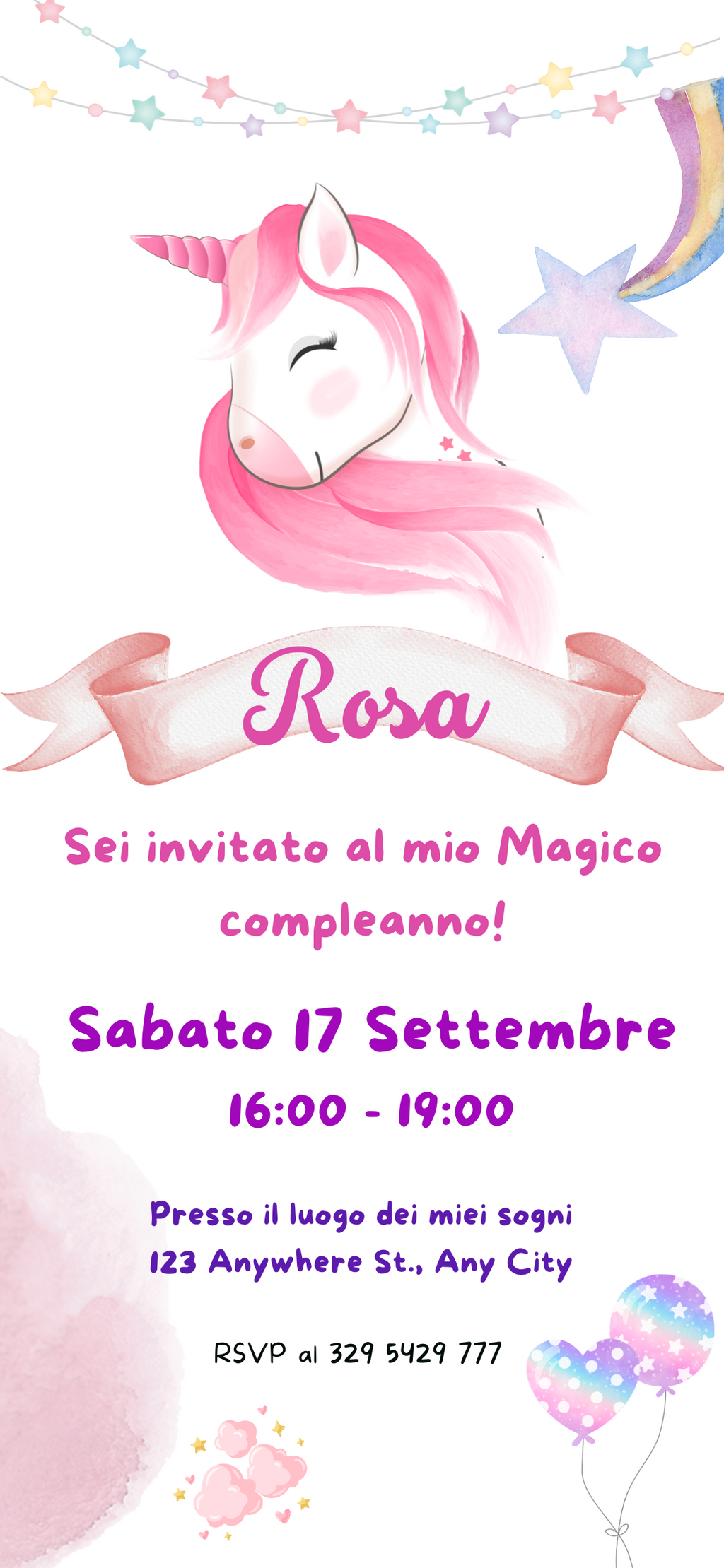 File Digitale / Invito Di Compleanno Unicorno Digitale, Modificabile Canva