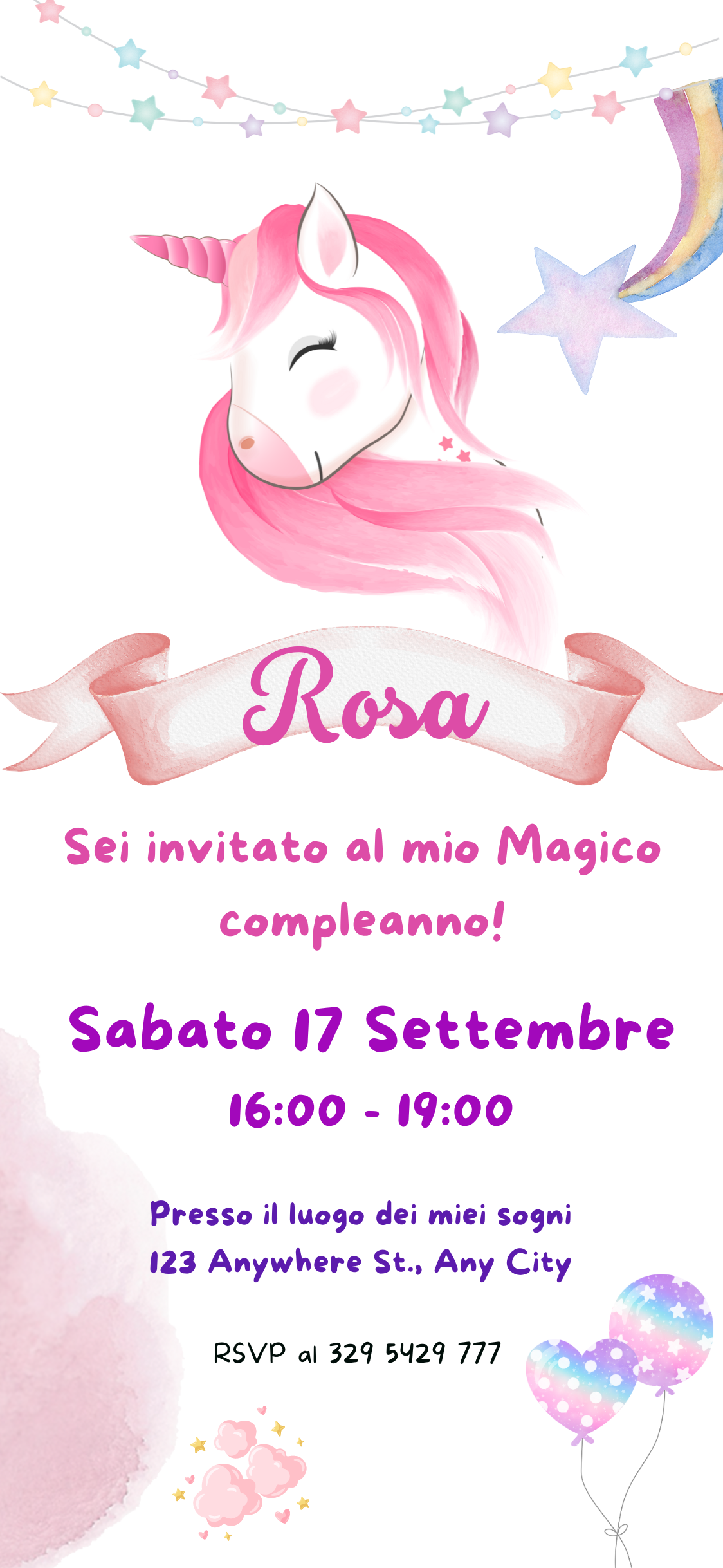 File Digitale / Invito Di Compleanno Unicorno Digitale, Modificabile Canva