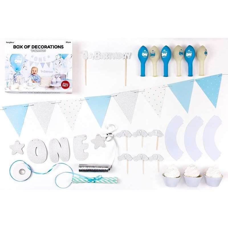 Kit Festa 1°Compleanno Celeste "One Blue" 33pz