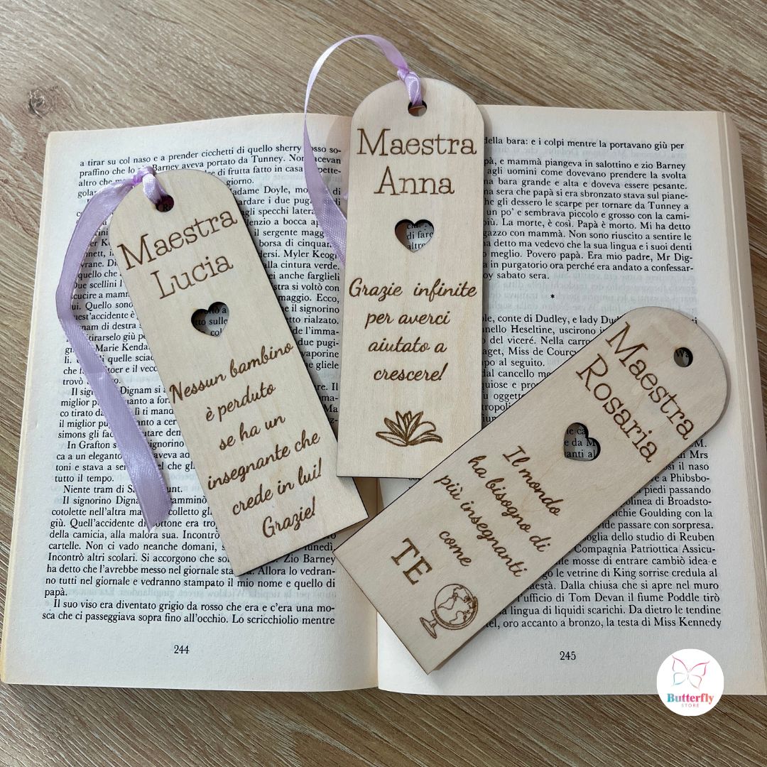 Segnalibro Personalizzato in Legno per Maestra - Regalo Fine Anno Scolastico