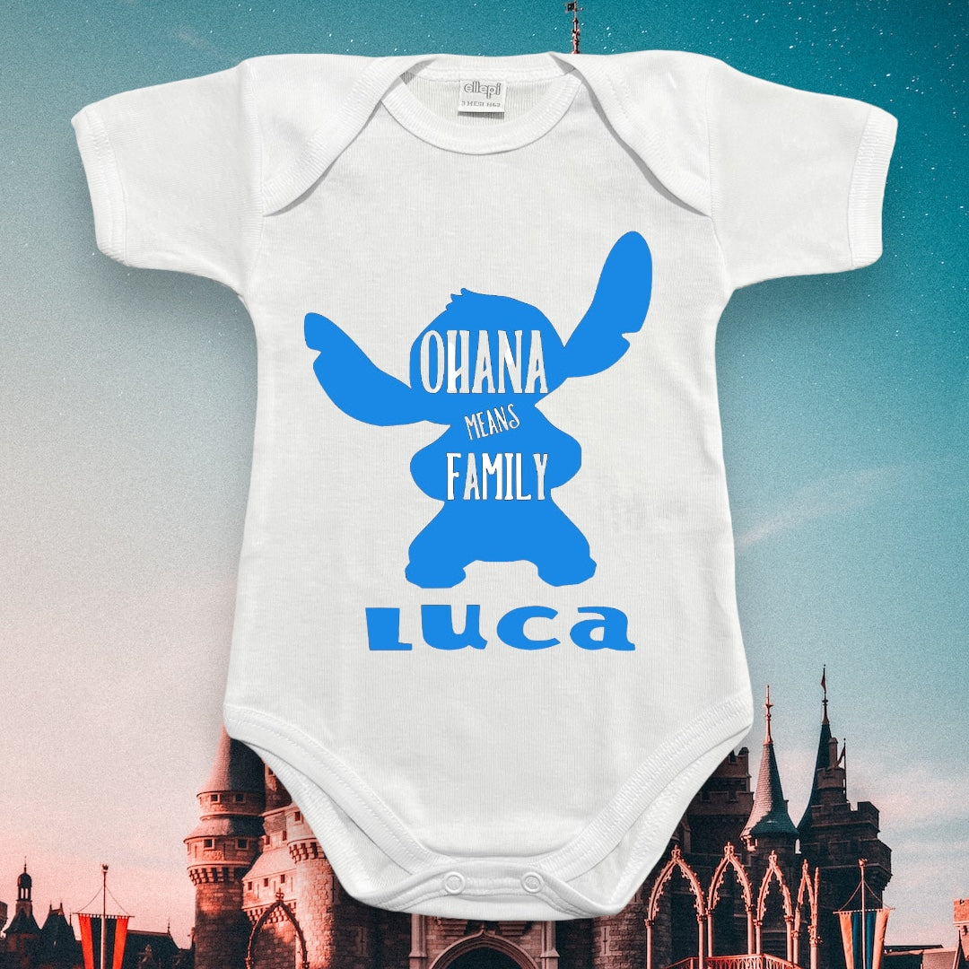 Baby Body Disney Stitch Ohana Significa Famiglia, Con Nome