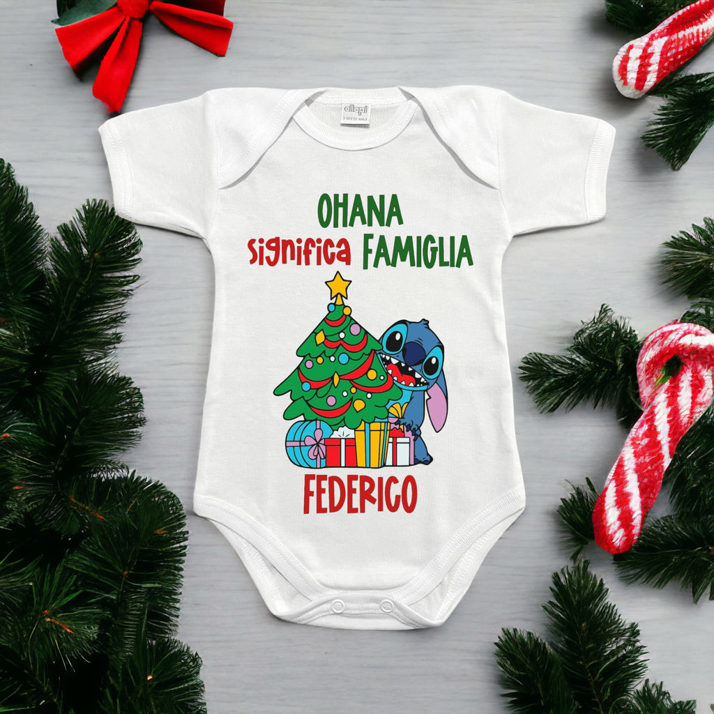 Body Di Natale Stitch Personalizzato Con Nome - Ohana