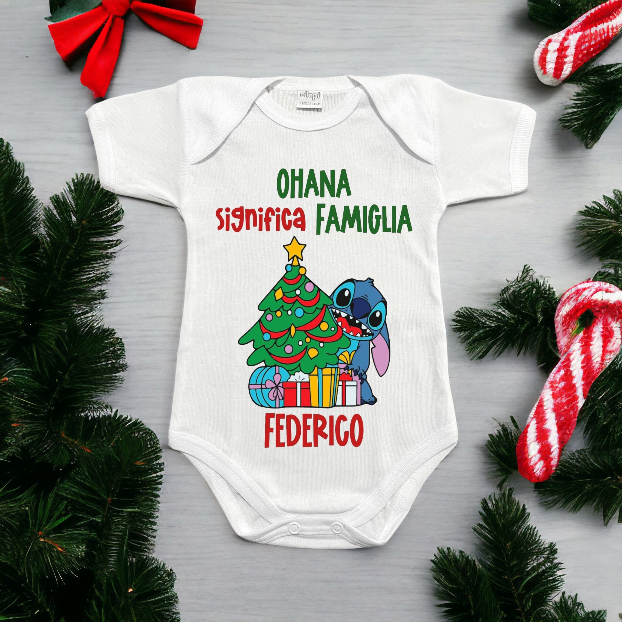 Body Di Natale Stitch Personalizzato Con Nome - Ohana