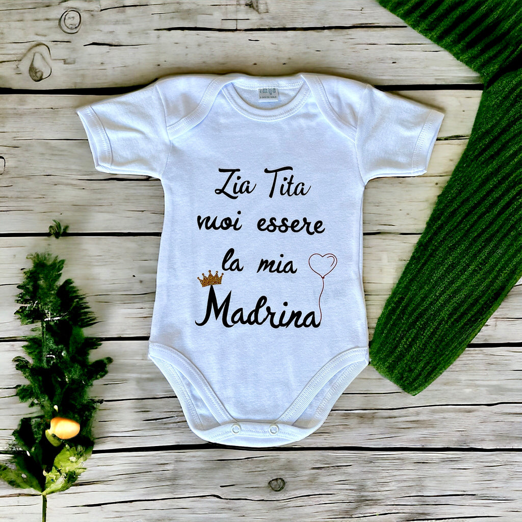 Baby Body Personalizzato Con Dedica “Vuoi Essere La Mia Madrina?” - Idea Regalo Madrina Battesimo