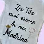 Baby Body Personalizzato Con Dedica “Vuoi Essere La Mia Madrina?” - Idea Regalo Madrina Battesimo