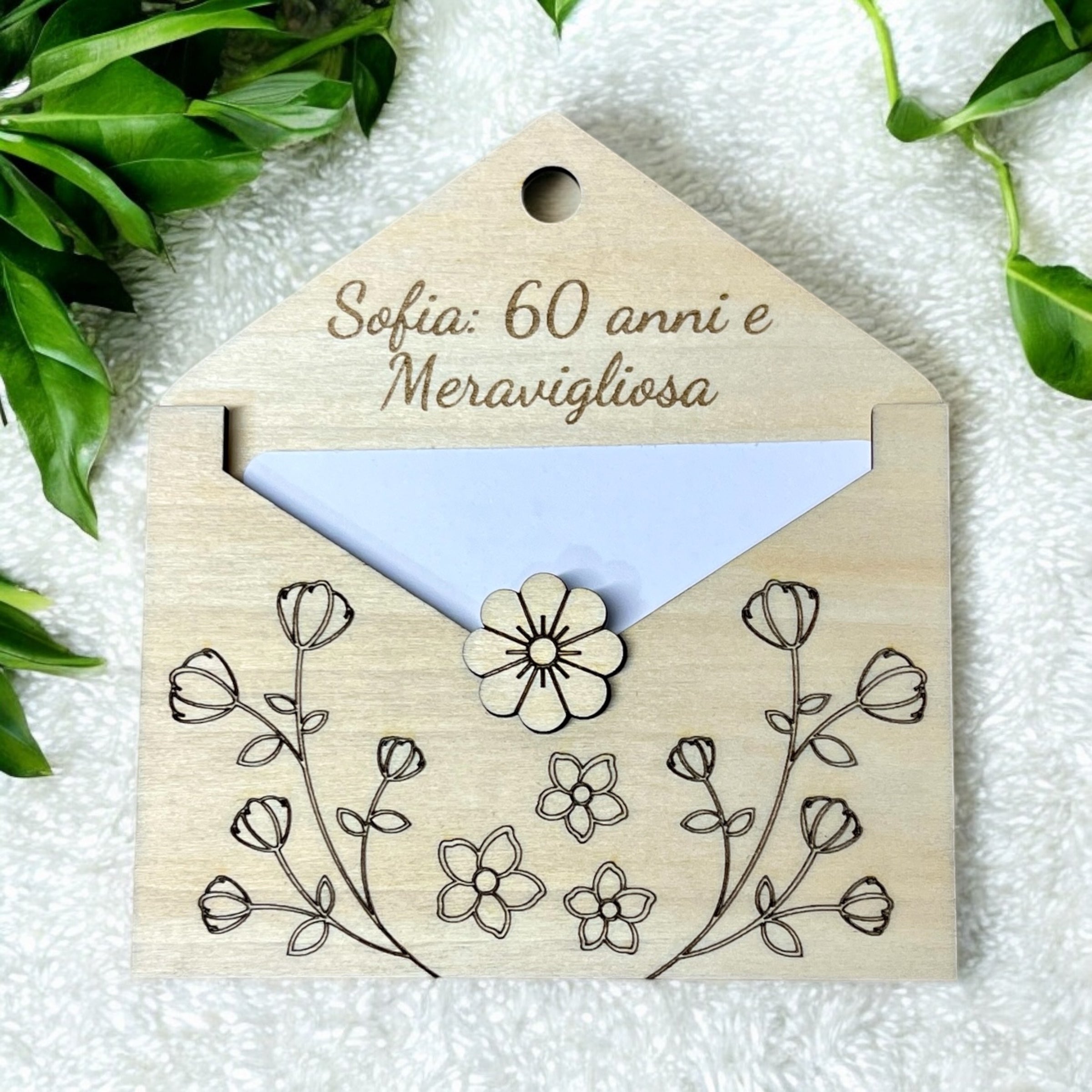 Busta Porta Buono Regalo in Legno Personalizzata – Idea Regalo per Nascita, Maestre, Battesimo, Compleanni...