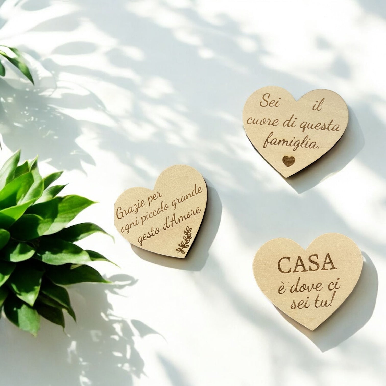 Set 3 Calamite in Legno a Forma di Cuore Con Dedica Festa della Mamma – Varianti Cuori Dolci/Allegri