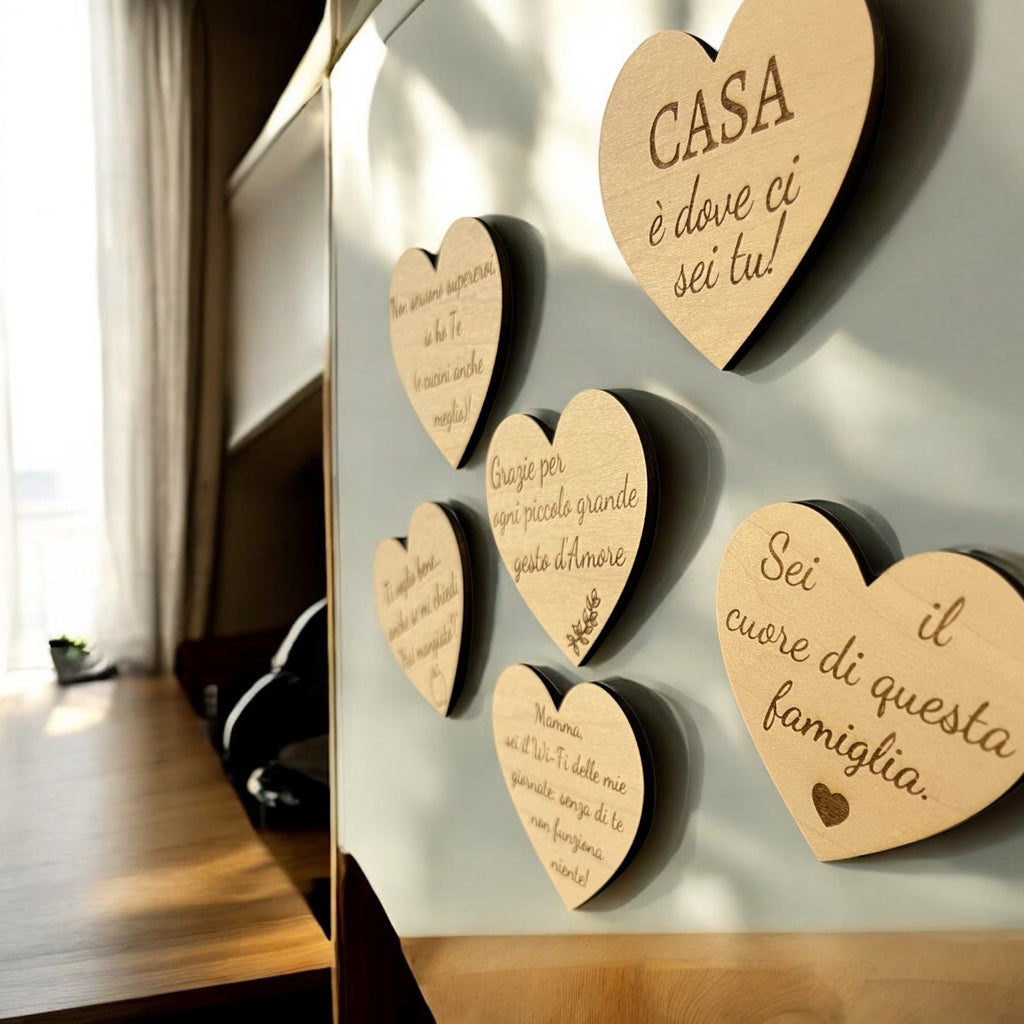 Set 3 Calamite in Legno a Forma di Cuore Con Dedica Festa della Mamma – Varianti Cuori Dolci/Allegri