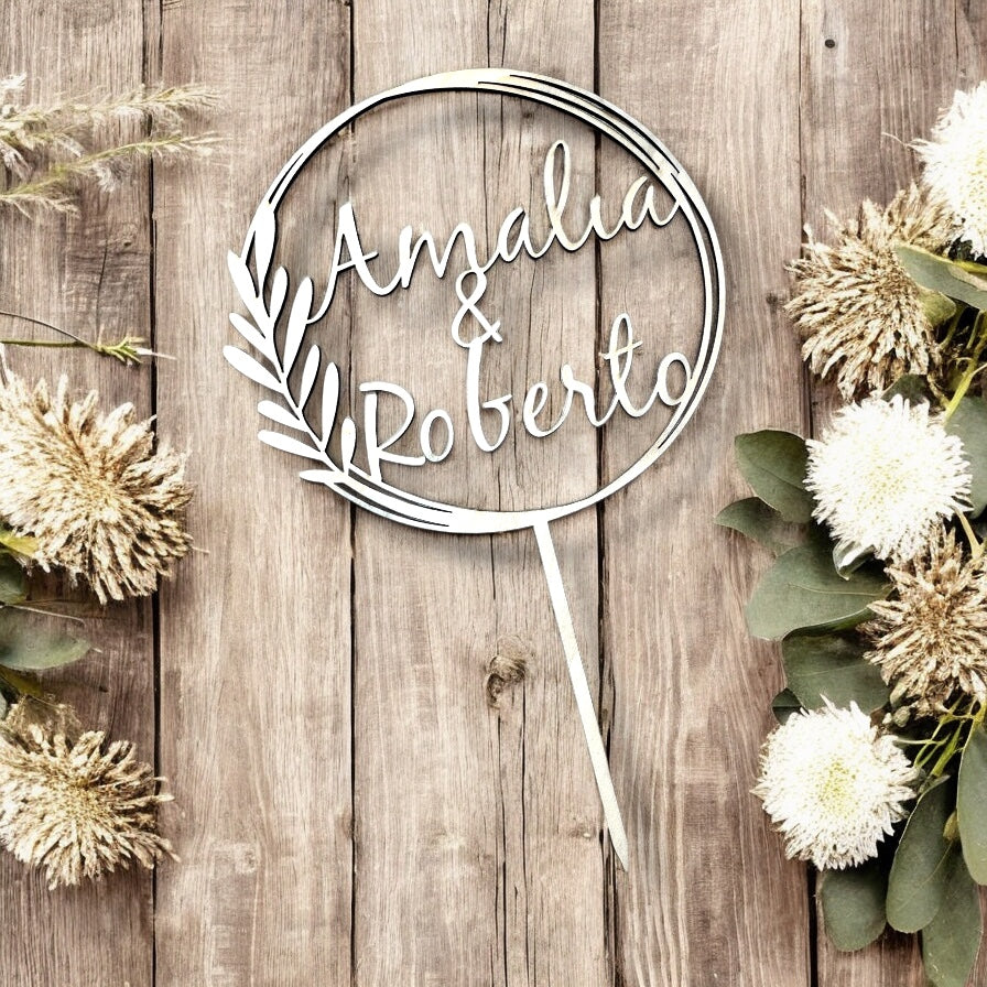 Cake Topper Personalizzato in Legno con Nomi, Topper Nozze Promessa, Compleanni, Evento Speciale