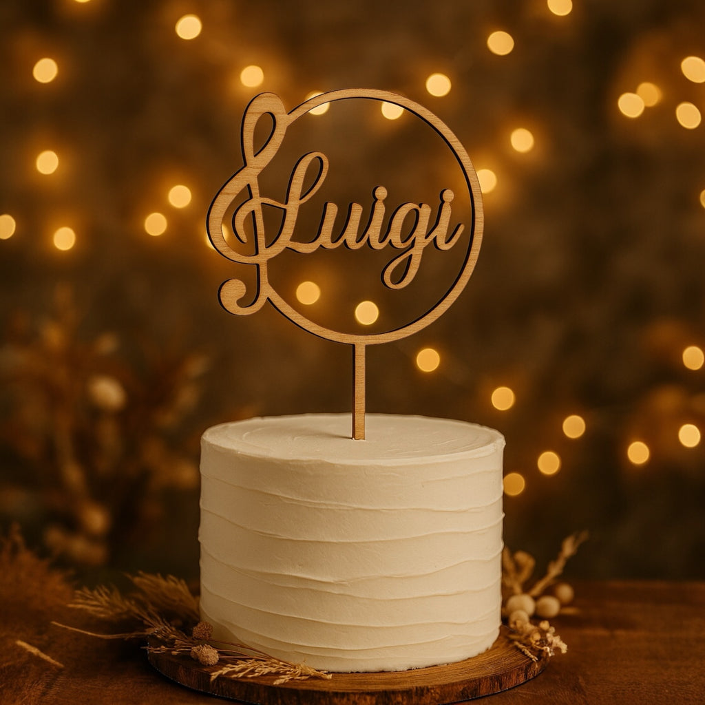 Cake Topper Musicale Personalizzato in Legno con Nome, Topper Compleanni, Evento Speciale, Saggi