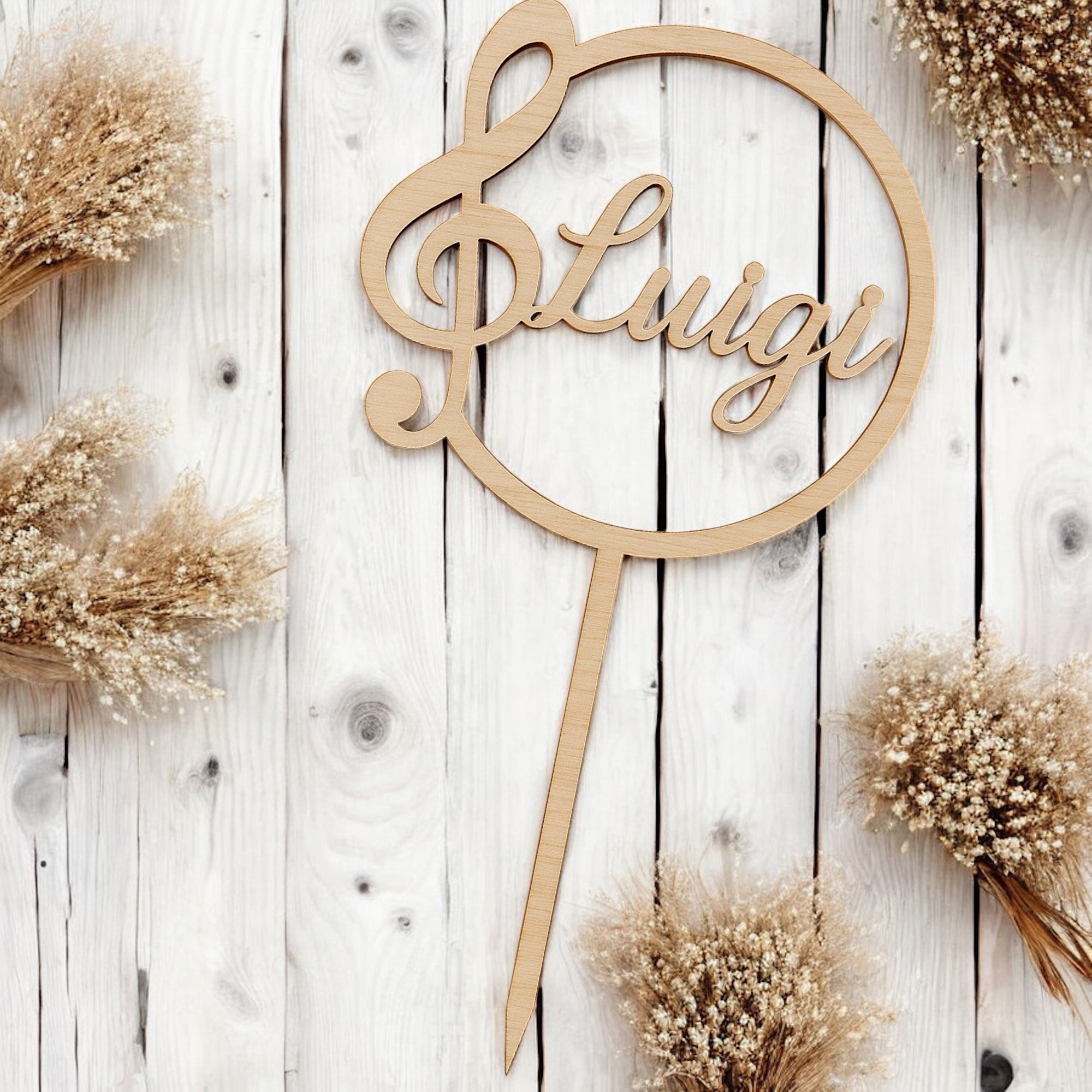 Cake Topper Musicale Personalizzato in Legno con Nome, Topper Compleanni, Evento Speciale, Saggi