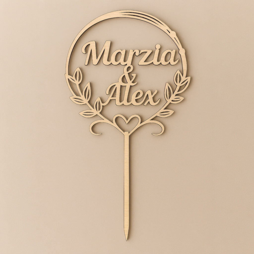 Cake Topper in Legno Personalizzato con Nomi, Topper Nozze, Compleanni, Evento Speciale