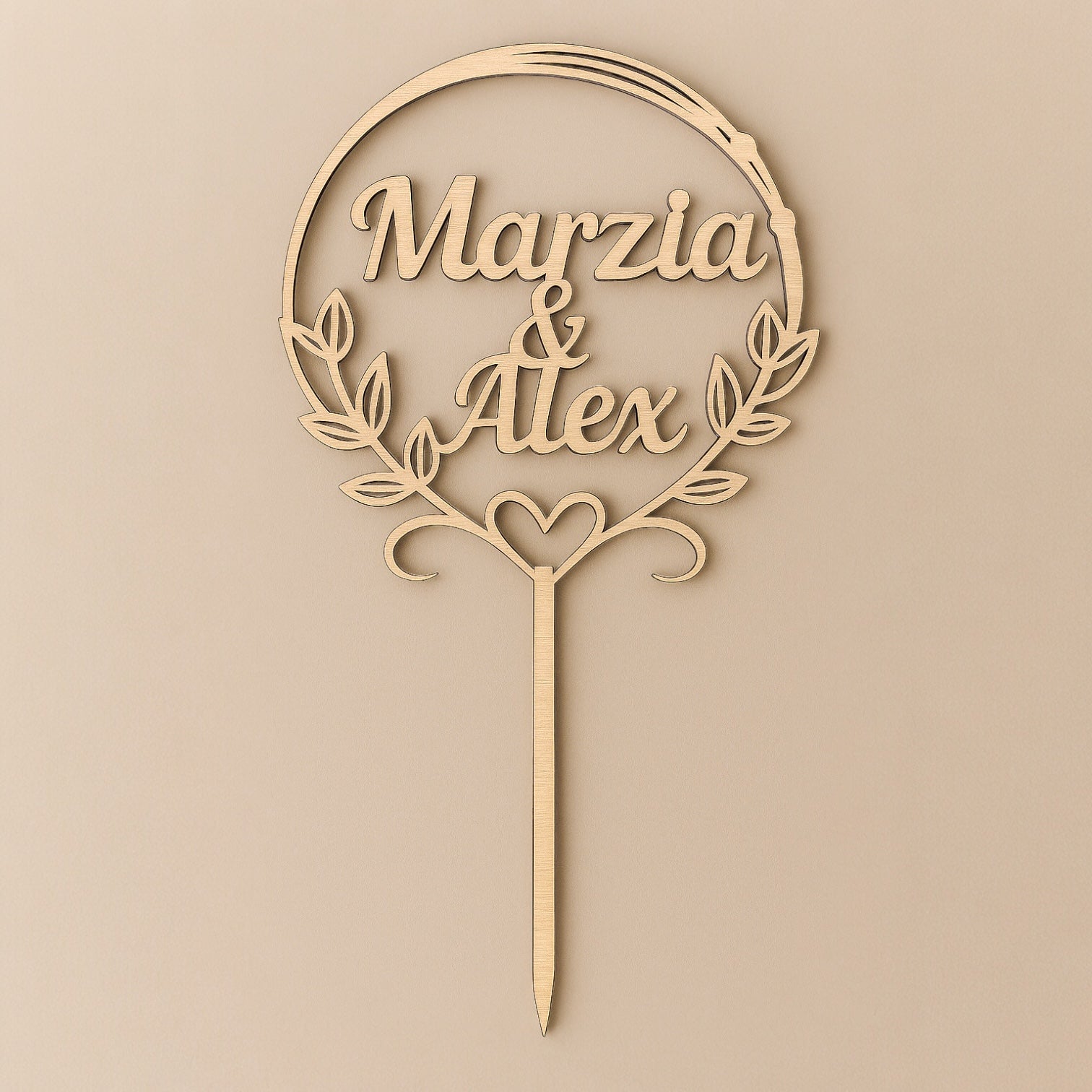 Cake Topper in Legno Personalizzato con Nomi, Topper Nozze, Compleanni, Evento Speciale