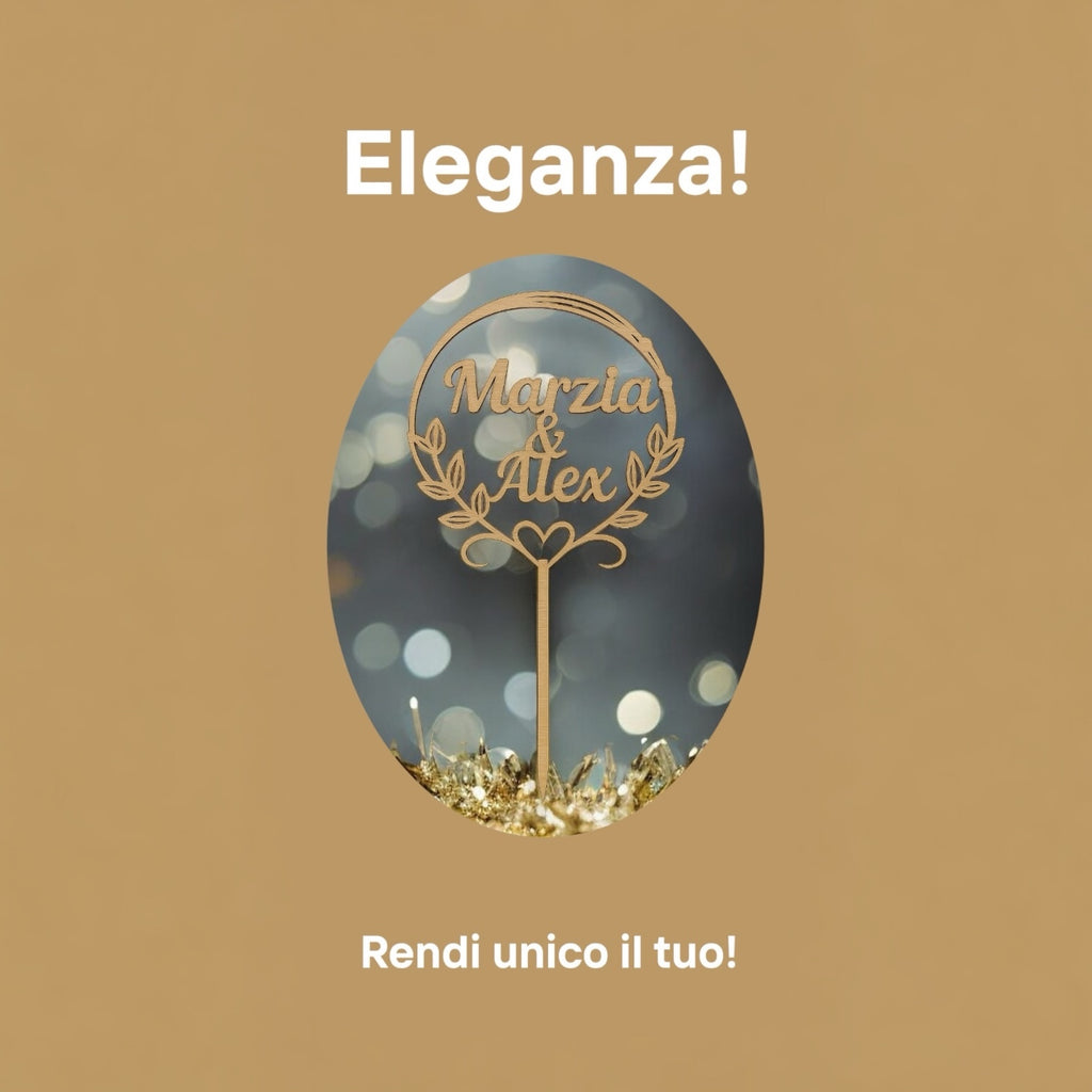 Cake Topper in Legno Personalizzato con Nomi, Topper Nozze, Compleanni, Evento Speciale