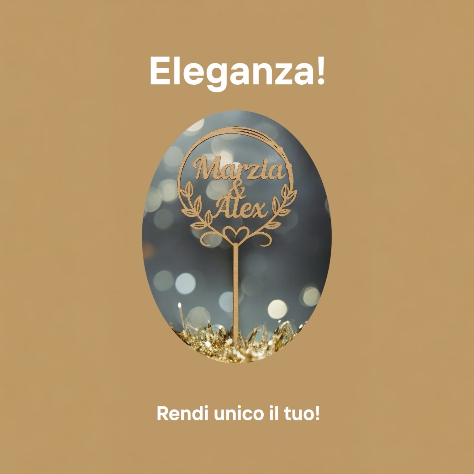 Cake Topper in Legno Personalizzato con Nomi, Topper Nozze, Compleanni, Evento Speciale