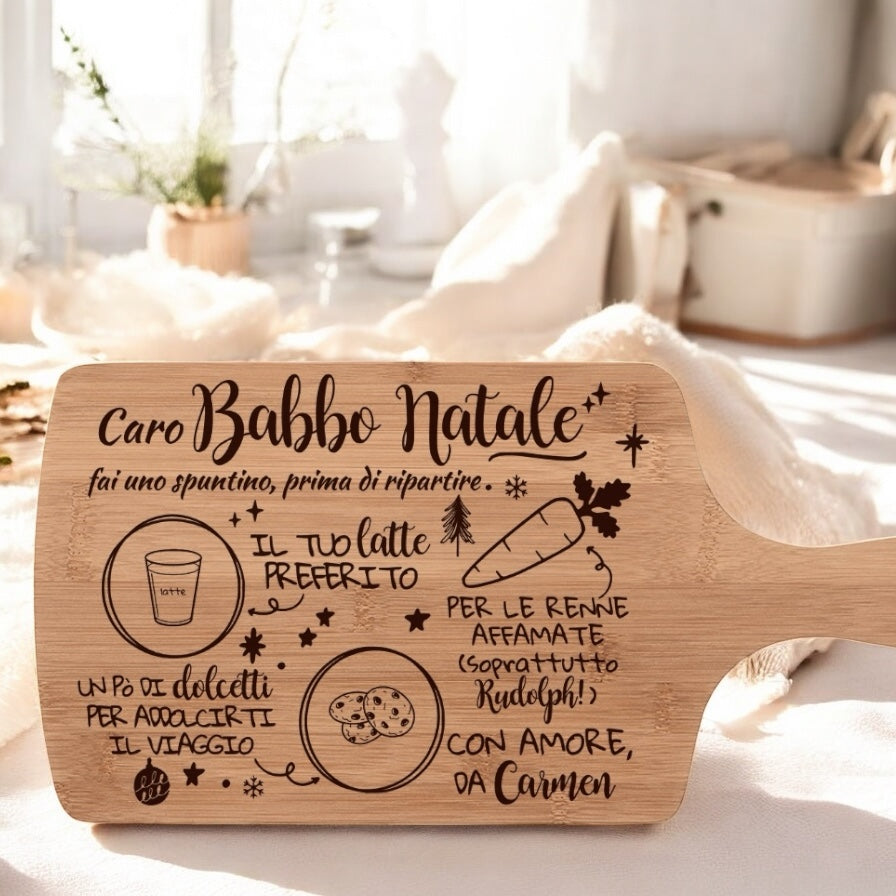 Vassoio di Natale per Babbo Natale, Personalizzabile con Nome – Tagliere in Bambù con Manico