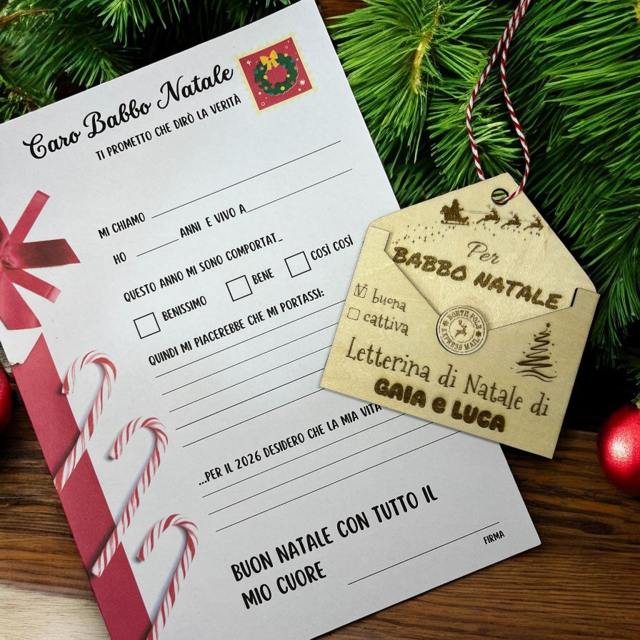 Busta Porta Lettera in legno per Babbo Natale, con Nome – Letterina Natalizia Inclusa