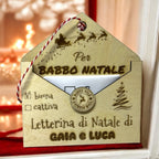 Busta Porta Lettera in legno per Babbo Natale, con Nome – Letterina Natalizia Inclusa