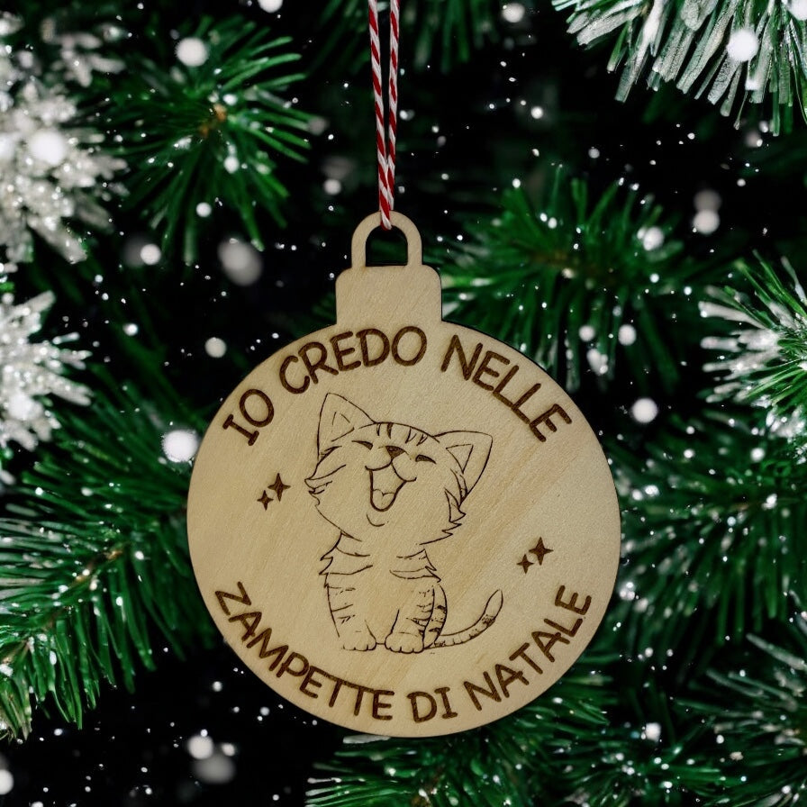Decorazione Natalizia Pallina in Legno Personalizzata Cane Gatto - Addobbi Albero di Natale