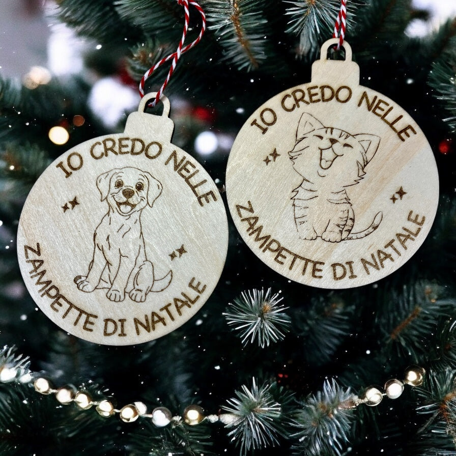 Decorazione Natalizia Pallina in Legno Personalizzata Cane Gatto - Addobbi Albero di Natale