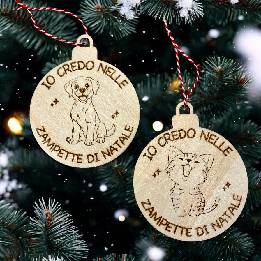 Decorazione Natalizia Pallina in Legno Personalizzata Cane Gatto - Addobbi Albero di Natale