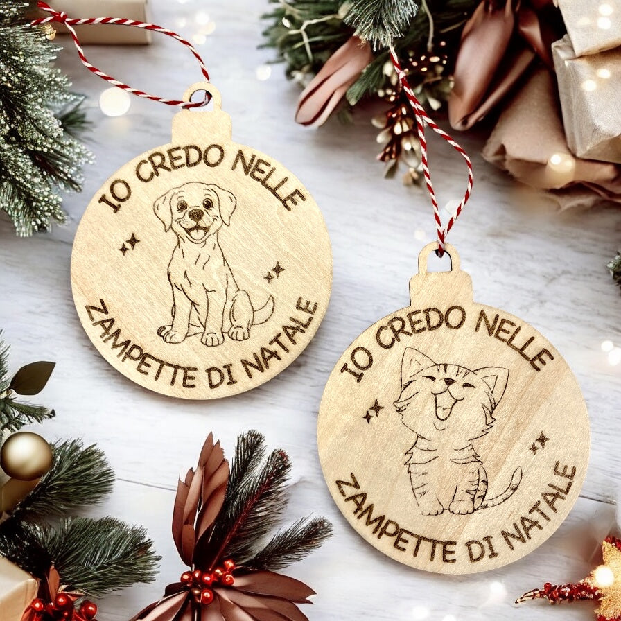 Decorazione Natalizia Pallina in Legno Personalizzata Cane Gatto - Addobbi Albero di Natale