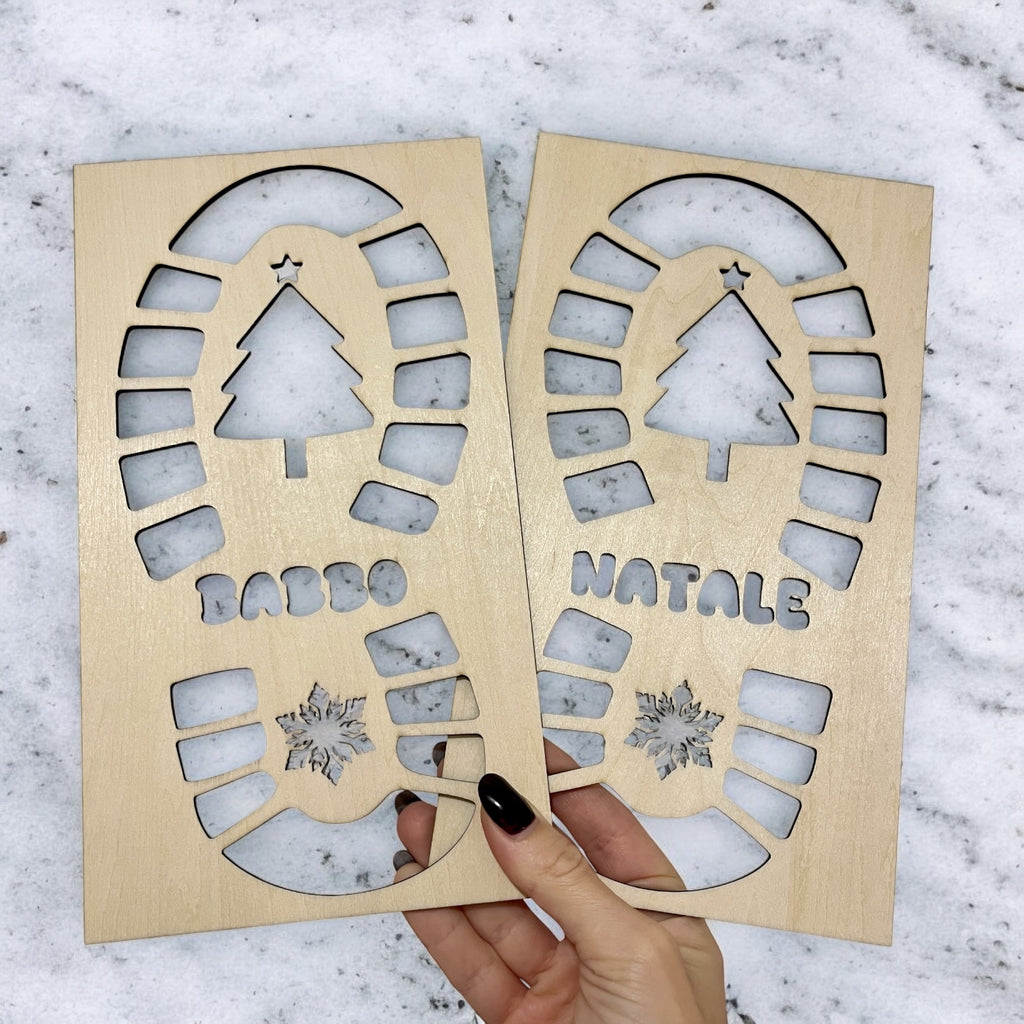 Stencil Impronte di Babbo Natale in Legno – Set da 2 Sagome Natalizie