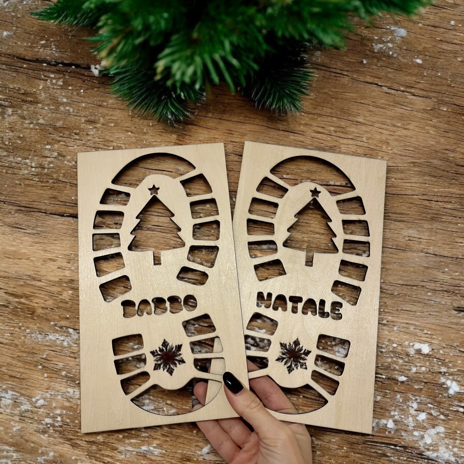 Stencil Impronte di Babbo Natale in Legno – Set da 2 Sagome Natalizie