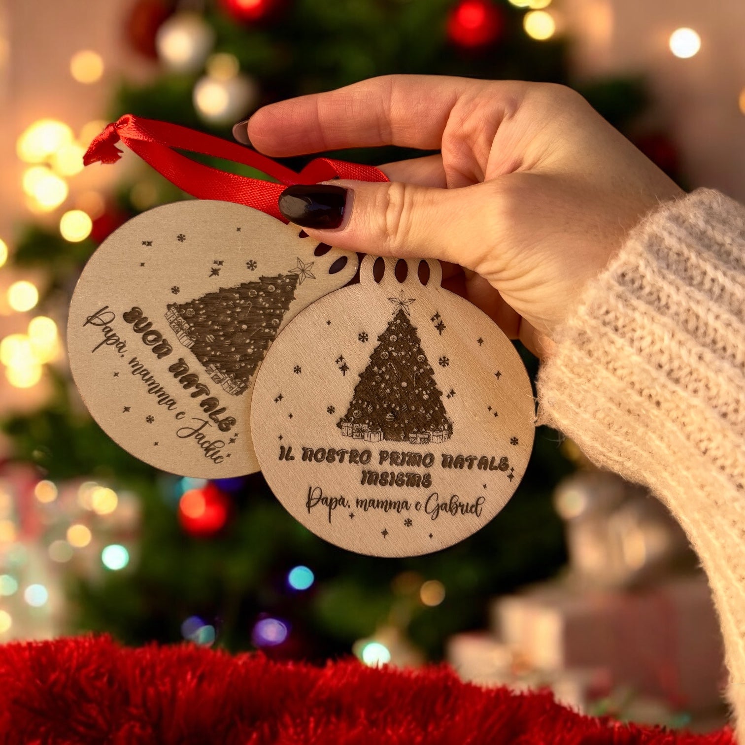 Palline di Natale in Legno Personalizzate, Il Mio Primo Natale, Decorazioni Natalizie con Nome o Frase