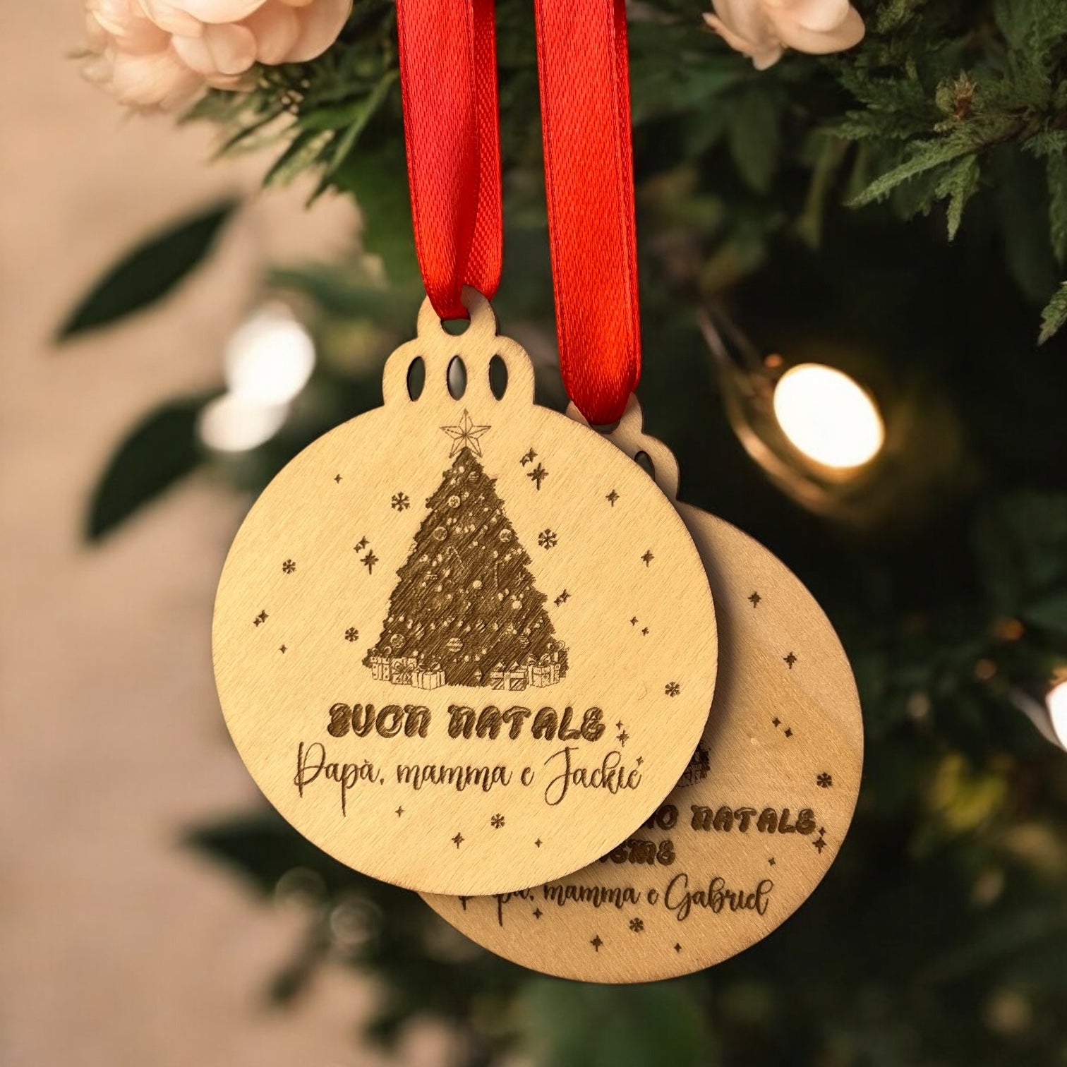 Palline di Natale in Legno Personalizzate, Il Mio Primo Natale, Decorazioni Natalizie con Nome o Frase