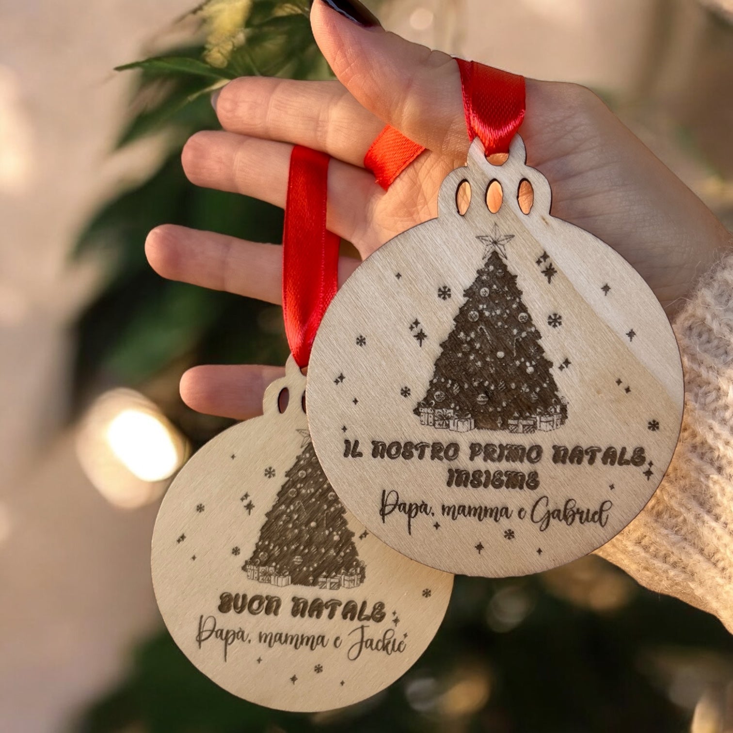 Palline di Natale in Legno Personalizzate, Il Mio Primo Natale, Decorazioni Natalizie con Nome o Frase