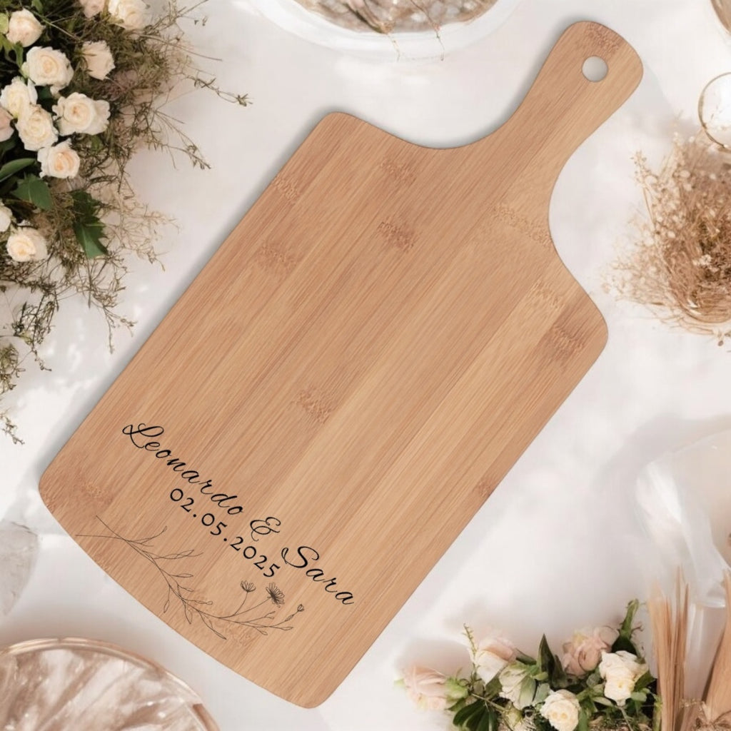 Tagliere in Bambù Personalizzato con Nomi e Data | Bomboniera di Matrimonio | Idea Regalo
