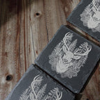 Sottobicchiere Quadrato in Ardesia Nera con Cervo Inciso