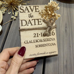 Magnete Save the Date in Legno Personalizzato con Gypsophila/Lavanda/Eucalipto