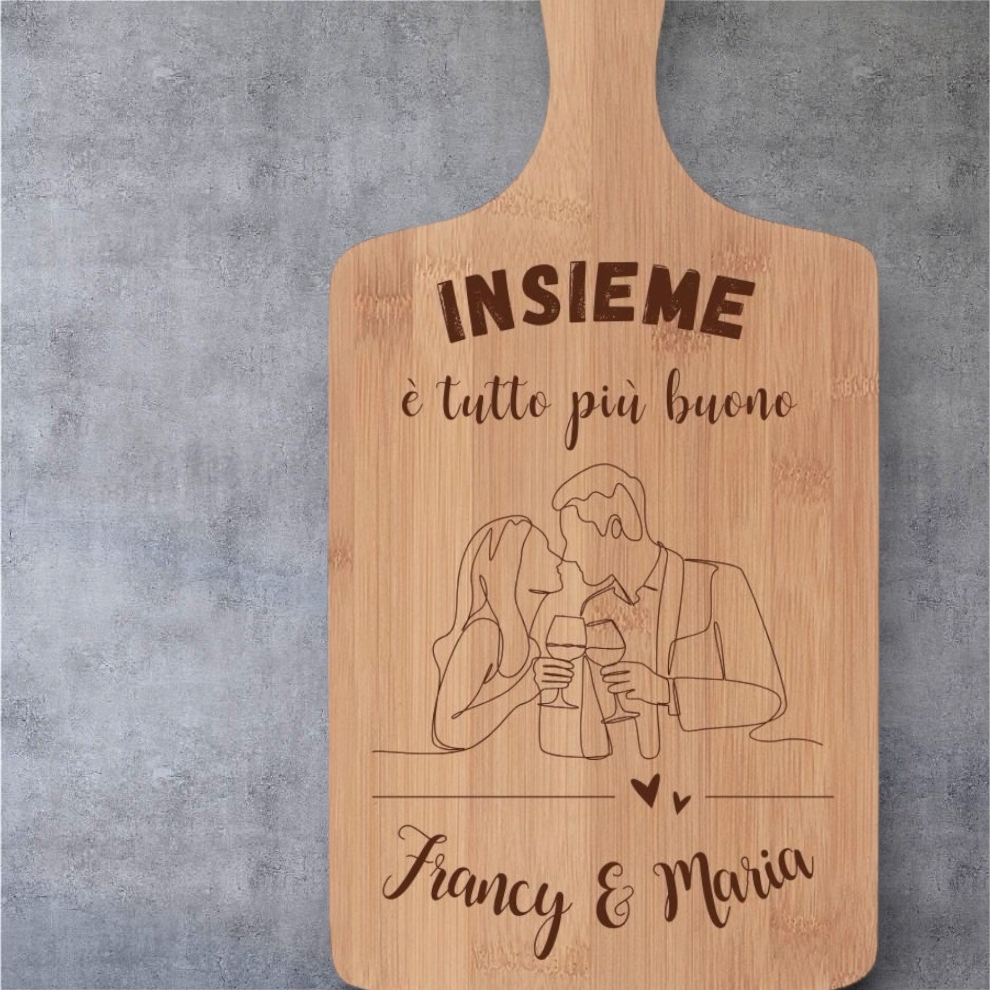 Tagliere in Bambù Personalizzato con Nomi – Idea Regalo di Coppia, San Valentino