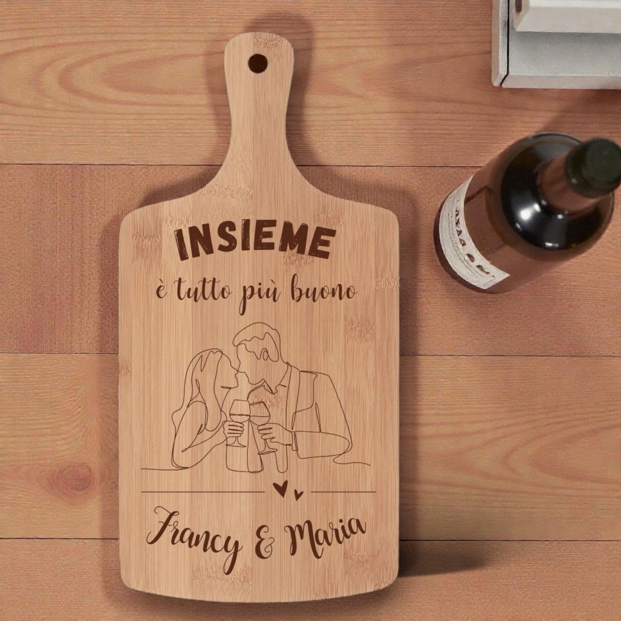 Tagliere in Bambù Personalizzato con Nomi – Idea Regalo di Coppia, San Valentino