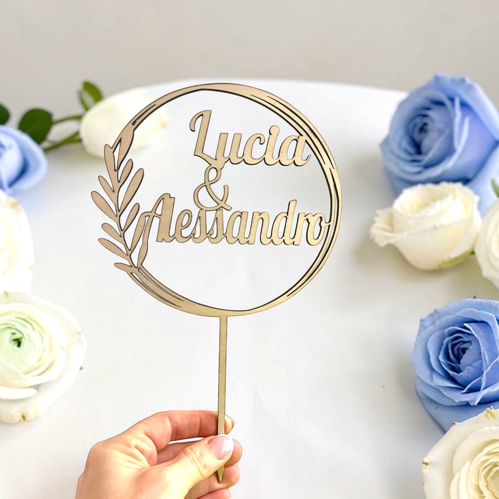 Cake Topper Personalizzato in Legno con Nomi, Topper Nozze Promessa, Compleanni, Evento Speciale