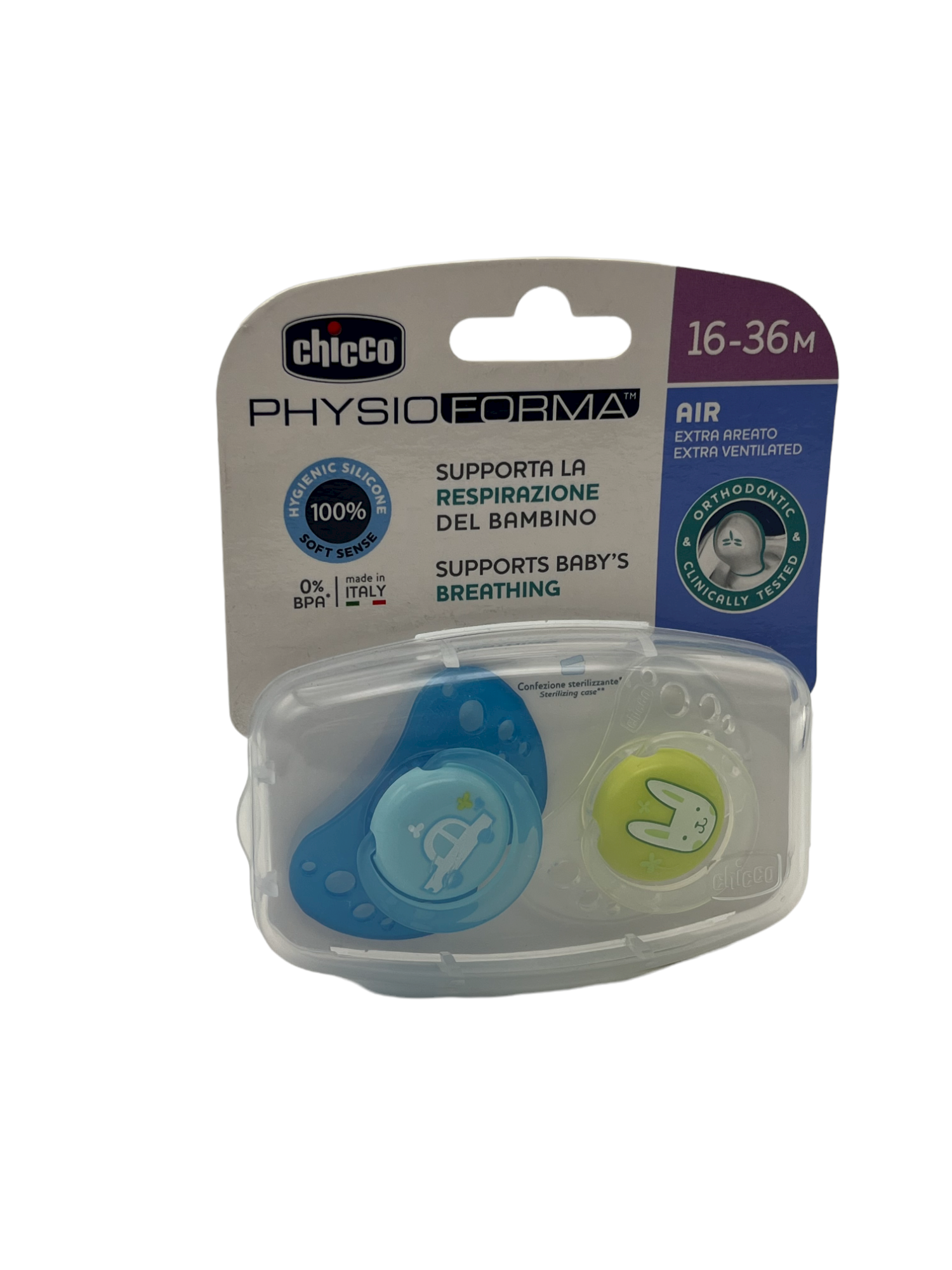 Chicco PhysioForma Air 16-36m Succhietto 2 Pezzi Silicone