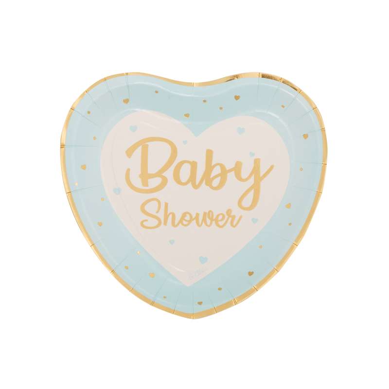 Piatti Sagomati Cuore Celeste "Baby Shower" 8 pezzi