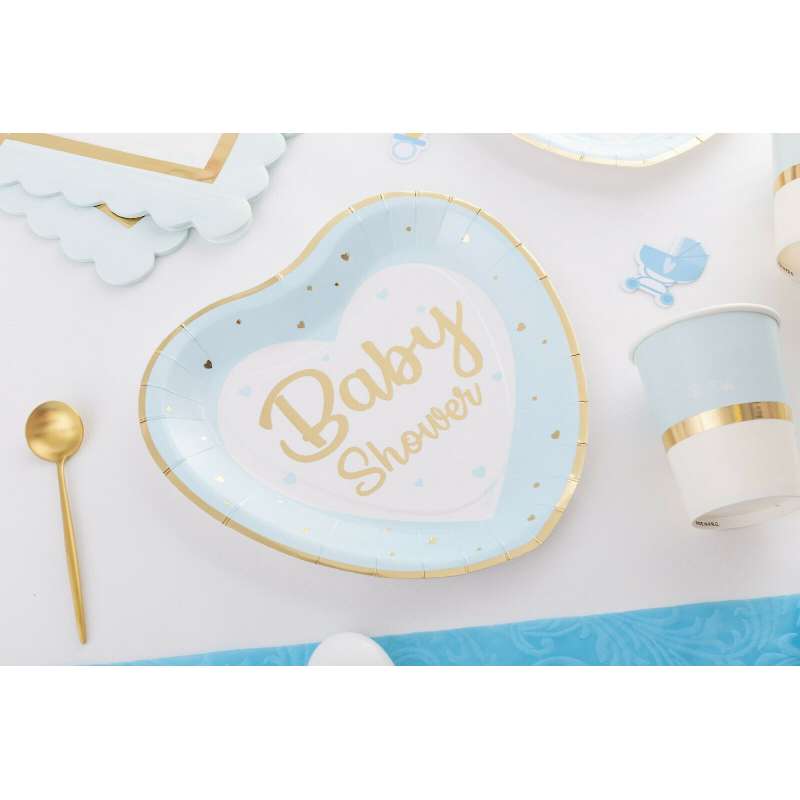 Piatti Sagomati Cuore Celeste "Baby Shower" 8 pezzi
