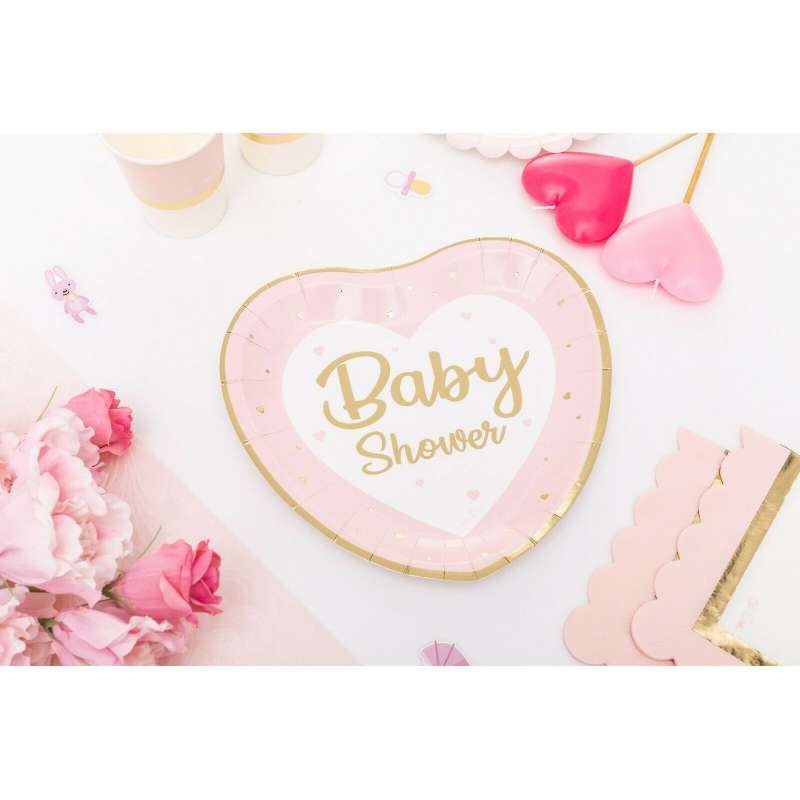 Piatti Sagomati Cuore Rosa "Baby Shower" 8 Pezzi