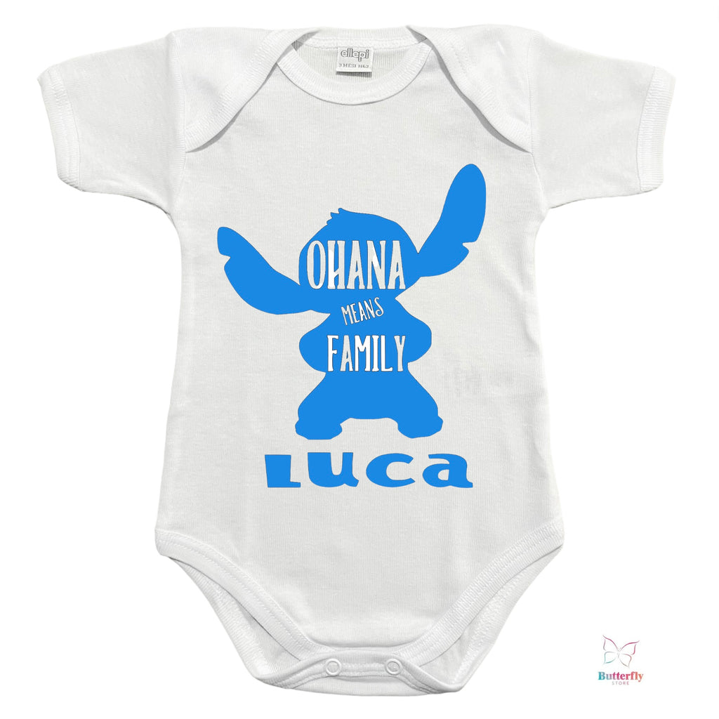 Baby Body Disney Stitch Ohana Significa Famiglia, Con Nome