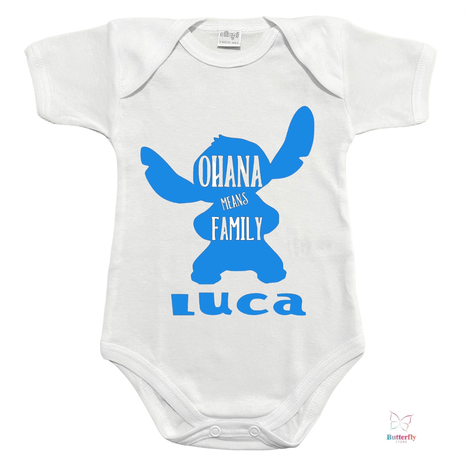 Baby Body Disney Stitch Ohana Significa Famiglia, Con Nome