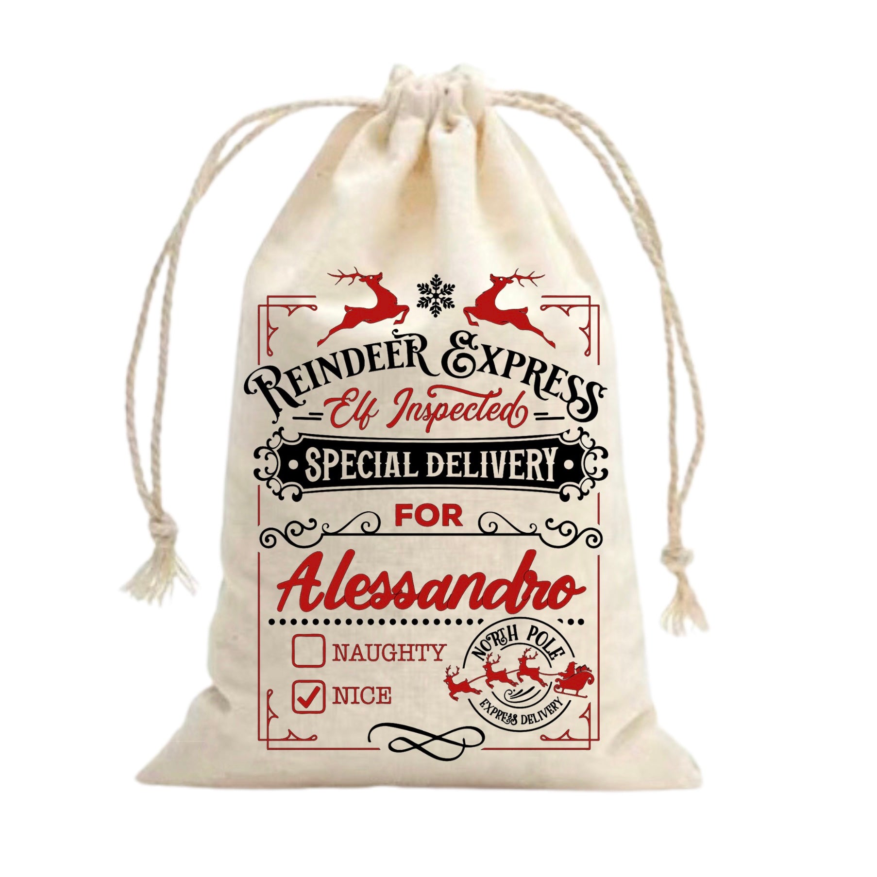 Sacco Regali Di Natale Personalizzato Con Nome - Renne Express