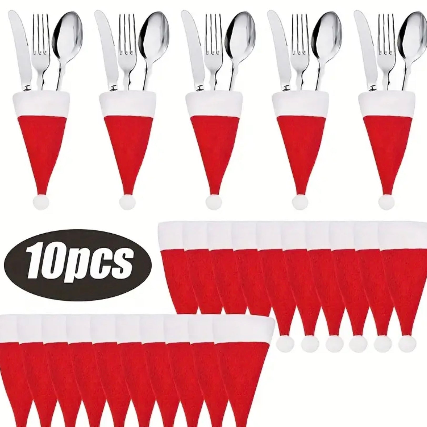 Pack 10 Cappellini Porta Posate Di Natale - Personalizzabili