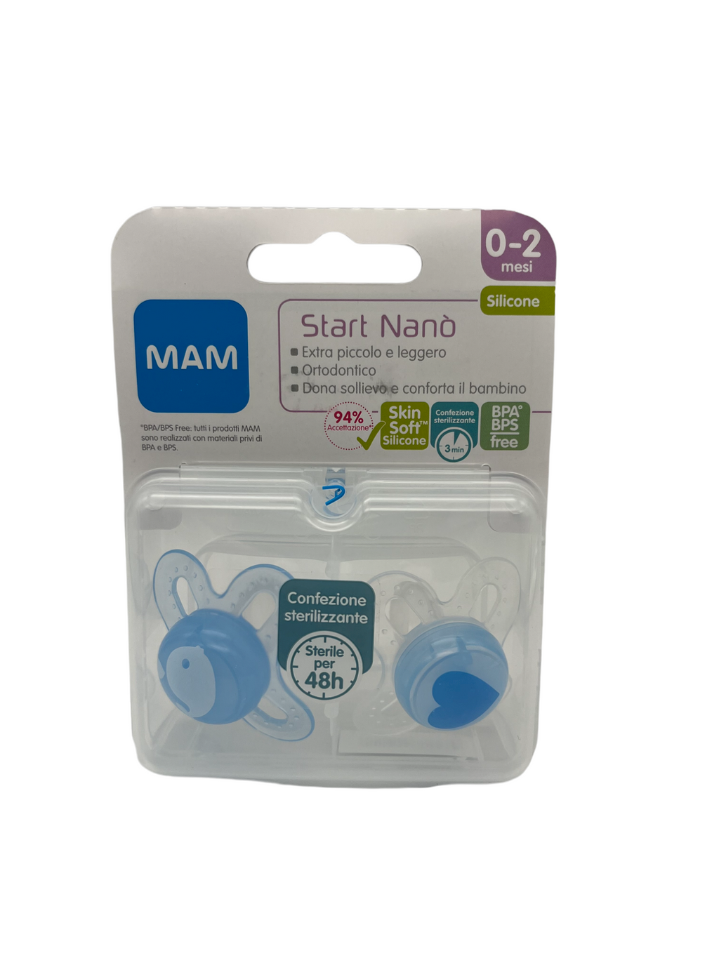 Succhietto MAM Start Nano 2Pz – Bianco E Azzurro 0-2M