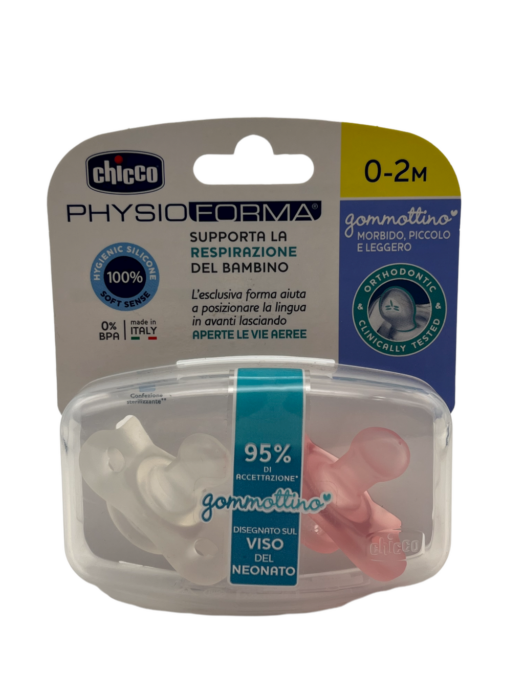 Chicco Succhietto Gommottino PhysioForma 0-2M Silicone 2 Pezzi Rosa