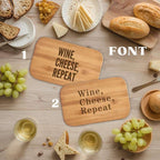 Tagliere in Bambù Wine Cheese Repeat, Frase Incisa Divertente, Charcuterie Board