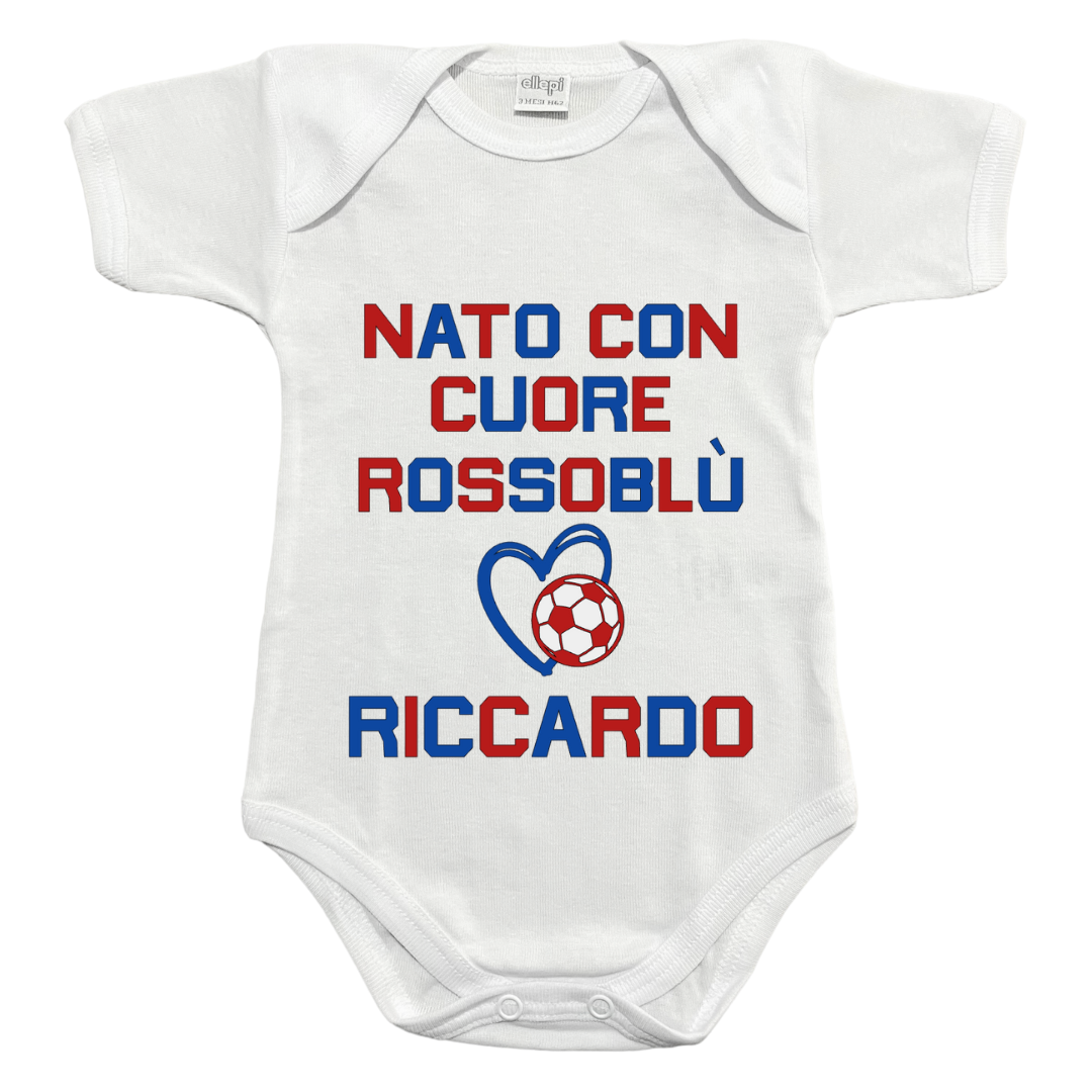 Body Neonato Milan “Nato con Cuore Rossoblù” – Personalizzato con Nome