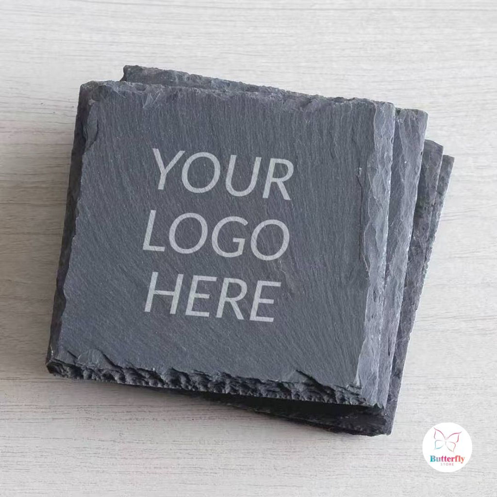 Set Sottobicchieri Quadrati in Ardesia Personalizzati con Logo Aziendale